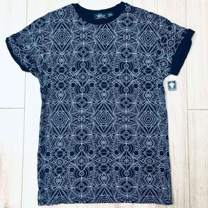 Topman Mens Black Geo Print Tee shirt top retro new tags black white preppy